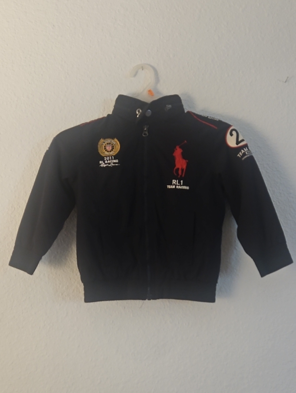 Vintage 2011  Boys Ralph Lauren Navy Hooded Zip Jacket with Red Polo Logo